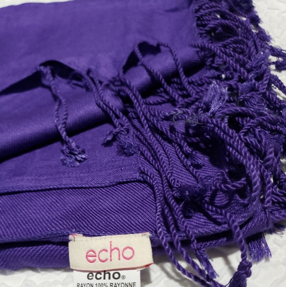 ECHO Deep Purple Rayon Large Scarf with Fringe. - Picture 12 of 14